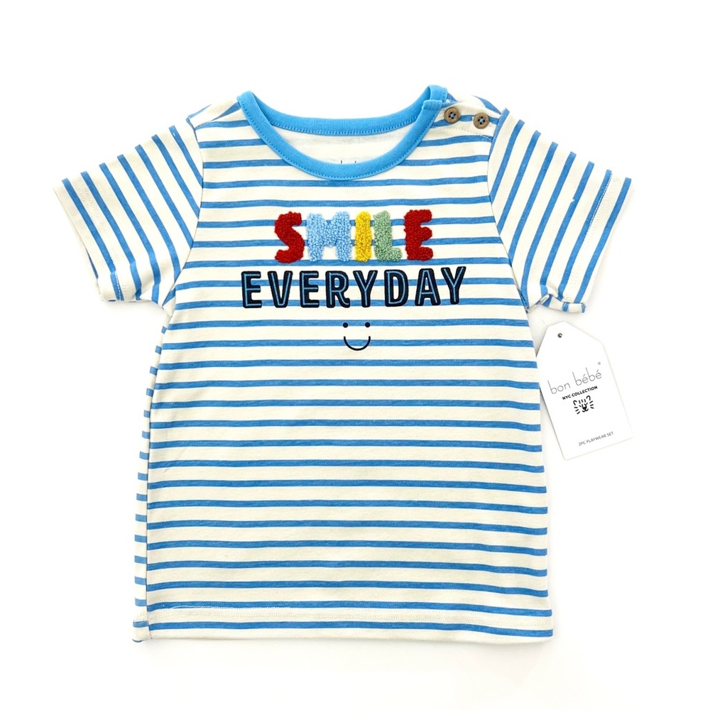 NEW Bon Bebe •Smile Everyday• Stripped Short Sleeve Shirt